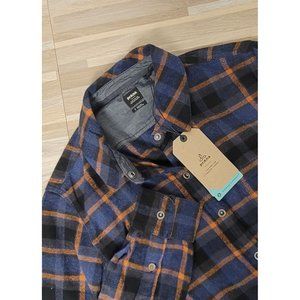 NWT Prana Flannel Snap Shirt, Women's Size Small, Blue Orange Plaid